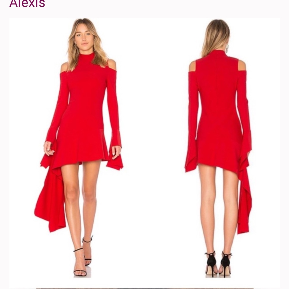 Alexis Alia Red Cold Shoulder Asymmetrical Mini Dress